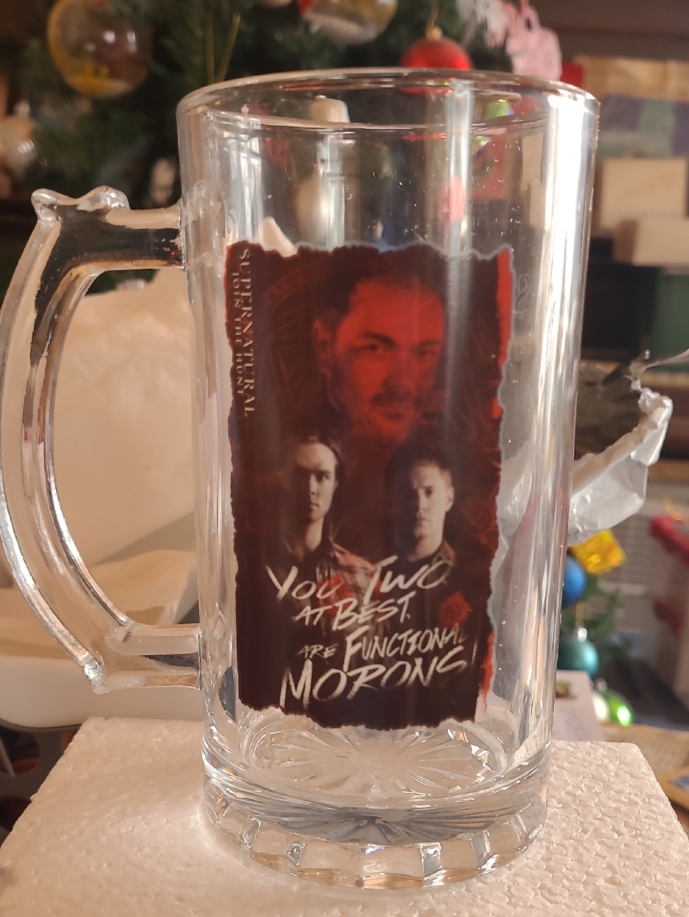 Supernatural Glass Beer Mug - Red & Black Character Print